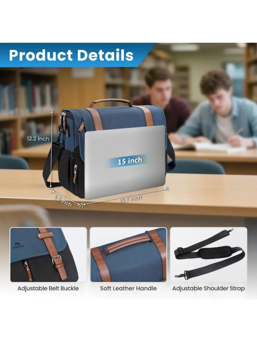 Stylish Water-Resistant Laptop Messenger Bag with USB Port | 15.6